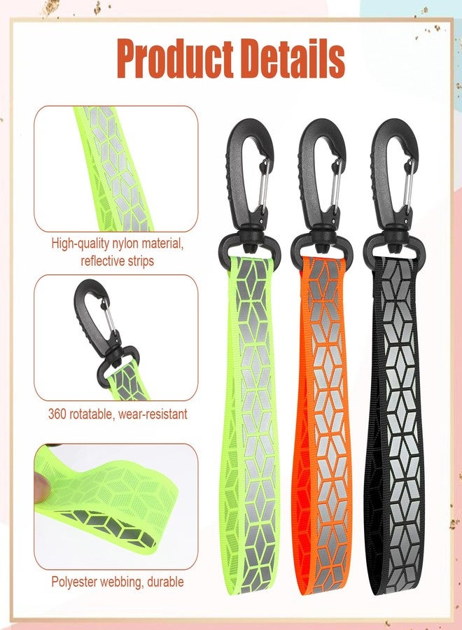 Ajcotahm 6 Pcs Reflective Straps, Glow in the Dark Safety Keychain Reflective Backpack Tags Night Reflector Pendants for Backpack Clothes Dog Collar Cycling Walking Running Climbing Camping(Green Orange Black) - Image 3