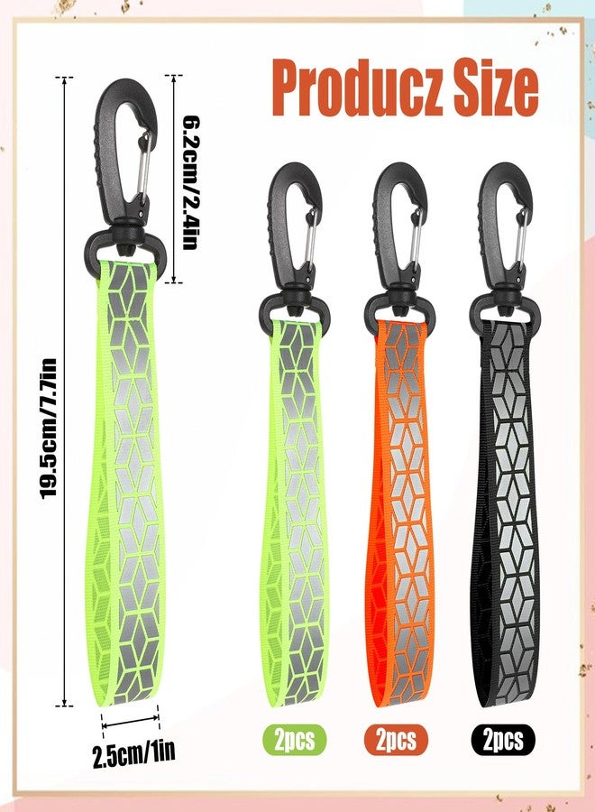 Ajcotahm 6 Pcs Reflective Straps, Glow in the Dark Safety Keychain Reflective Backpack Tags Night Reflector Pendants for Backpack Clothes Dog Collar Cycling Walking Running Climbing Camping(Green Orange Black) - Image 2