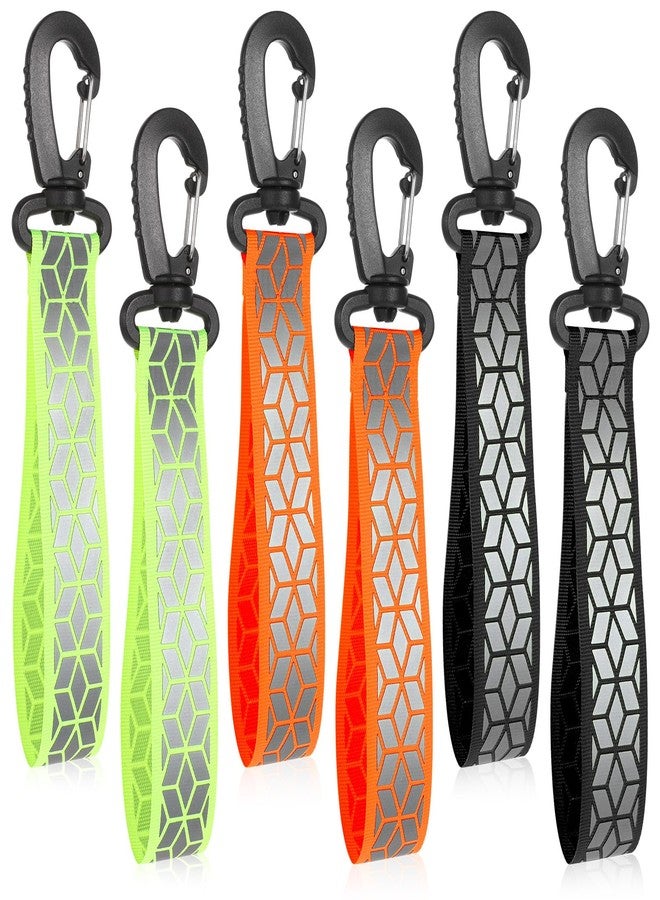 Ajcotahm 6 Pcs Reflective Straps, Glow in the Dark Safety Keychain Reflective Backpack Tags Night Reflector Pendants for Backpack Clothes Dog Collar Cycling Walking Running Climbing Camping(Green Orange Black) - Image 1