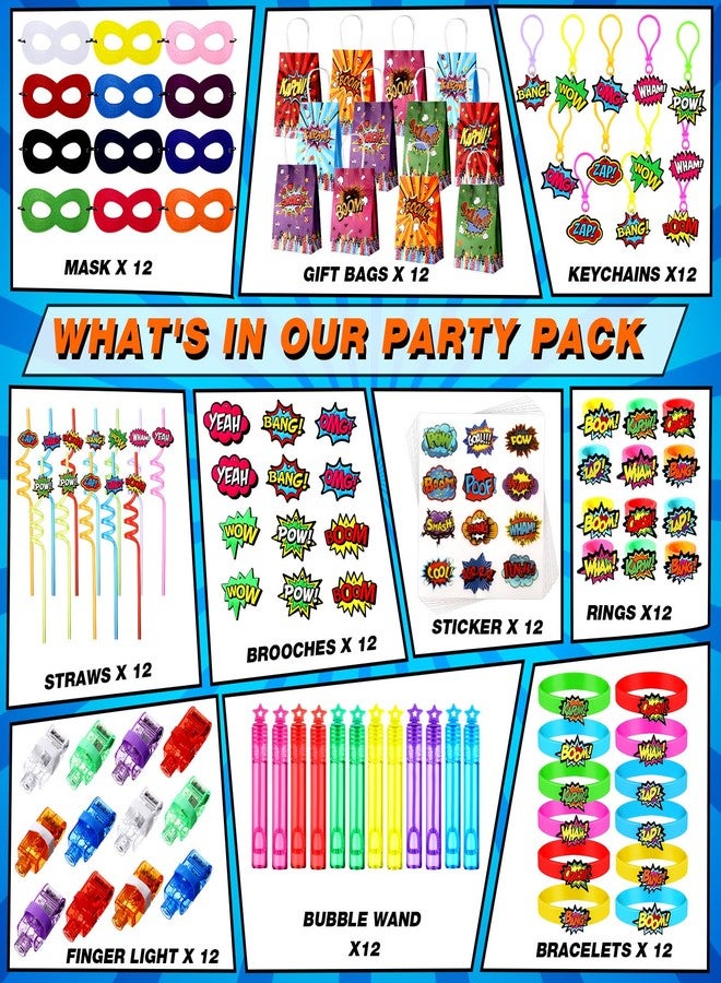 Arrowbash 252 Pcs Hero Birthday Party Favors Supplies Include Bubble Wands, Keychains, Brooches, Straws, Masks, Finger Lights, Stickers, Gift Bags Birthday Party Favors - Image 5