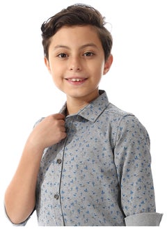 Andora Printed Palm Tree Shirt For Boys_Gray & Blue  - Image 2