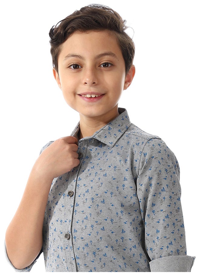 Andora - Printed Palm Tree Shirt For Boys_Gray & Blue - Image 1