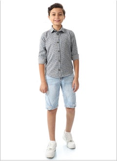 Andora Printed Palm Tree Shirt For Boys_Gray & Blue  - Image 1