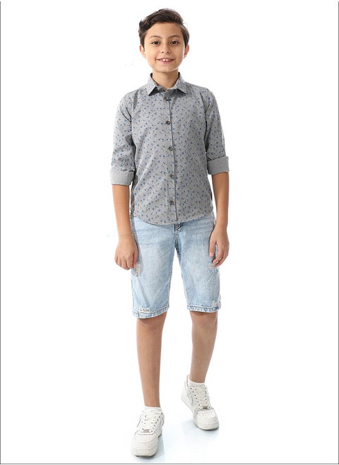 Printed Palm Tree Shirt For Boys_Gray & Blue