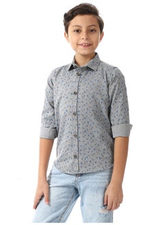 Andora Printed Palm Tree Shirt For Boys_Gray & Blue  - Image 3