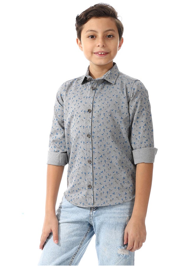 Andora - Printed Palm Tree Shirt For Boys_Gray & Blue - Image 1