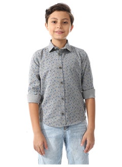 Andora Printed Palm Tree Shirt For Boys_Gray & Blue  - Image 4