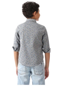 Andora Printed Palm Tree Shirt For Boys_Gray & Blue  - Image 5