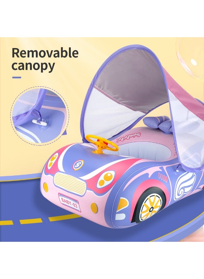 سويمبوبو عوامة سباحة للأطفال قابلة للنفخ مع مظلة واقية من الشمس للأطفال من سن 3 سنوات فما فوق - سيارة أرجوانية - Image 3