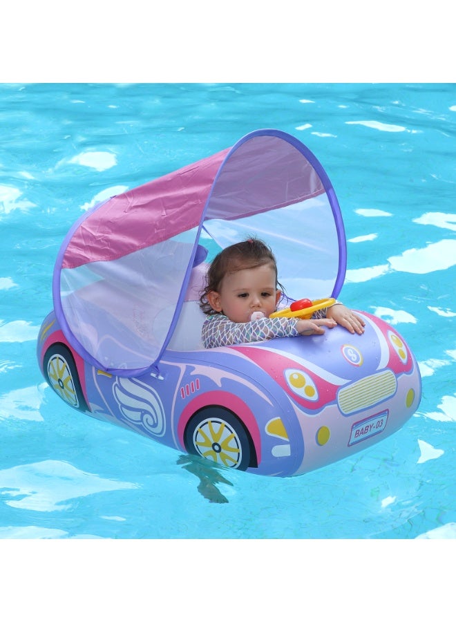 سويمبوبو عوامة سباحة للأطفال قابلة للنفخ مع مظلة واقية من الشمس للأطفال من سن 3 سنوات فما فوق - سيارة أرجوانية - Image 2