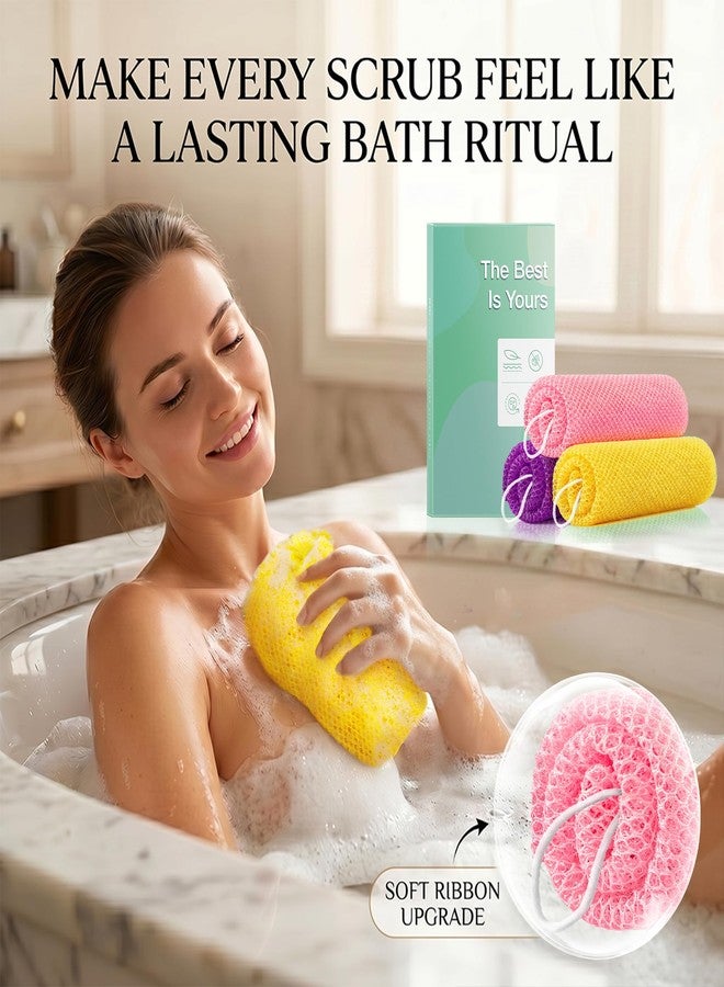 RIUOTA African Net Sponge Authentic, 3 Pack African Bath Sponge Exfoliator, Deep Cleansing Body Scrubber, Durable Reusable Shower Sponge for Men & Women All Skin Types(Yellow,Pink,Purple) - Image 3