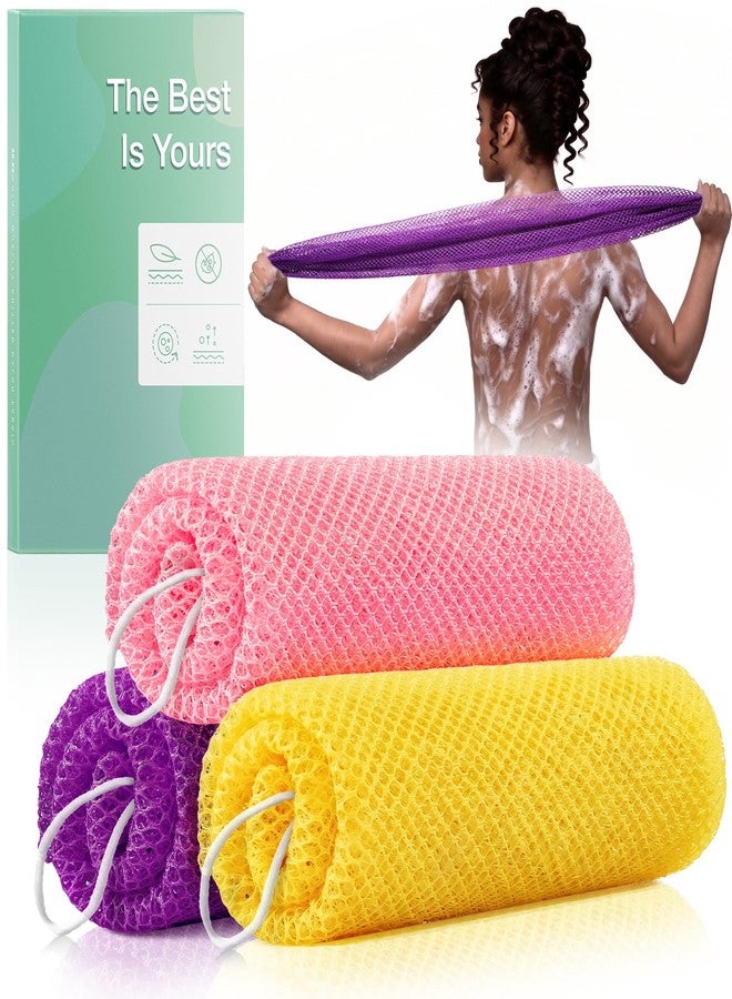 RIUOTA African Net Sponge Authentic, 3 Pack African Bath Sponge Exfoliator, Deep Cleansing Body Scrubber, Durable Reusable Shower Sponge for Men & Women All Skin Types(Yellow,Pink,Purple) - Image 1