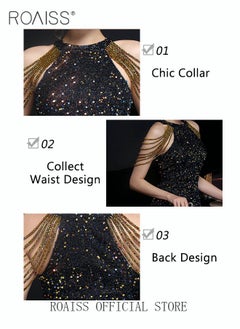 roaiss Banquet Party Dress for Women Evening Dresses Halter Neck Sequins Short-Length Sleeveless Prom Ball Gown Wedding Elegant Slim Formal Dresses Bridesmaid Dress  - Image 5