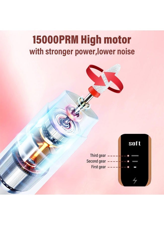 Hihonor Professional Cordless Electric Nail Drill with 12 Drill Bits, 3 Speeds Portable Nail Sander Tools Rechargeable Nail Drill Machine for Acrylic Gel Nails, Nail Drill File Kit for Home, Salon, Travel Gifts  - Image 3