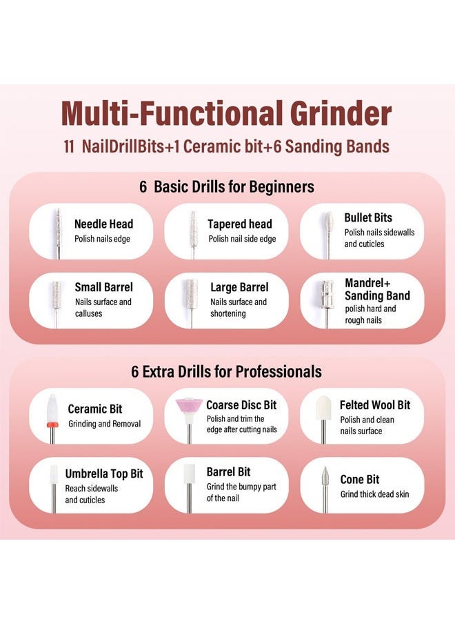 Hihonor Professional Cordless Electric Nail Drill with 12 Drill Bits, 3 Speeds Portable Nail Sander Tools Rechargeable Nail Drill Machine for Acrylic Gel Nails, Nail Drill File Kit for Home, Salon, Travel Gifts  - Image 5
