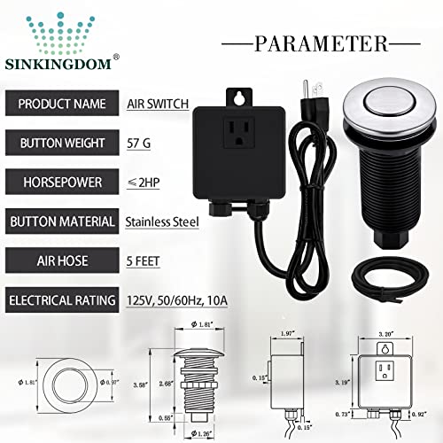 SINKINGDOM Garbage Disposal SinkTop Air Switch Kit with Long Button,Brass Made Cover,Brushed Nickel - Image 2