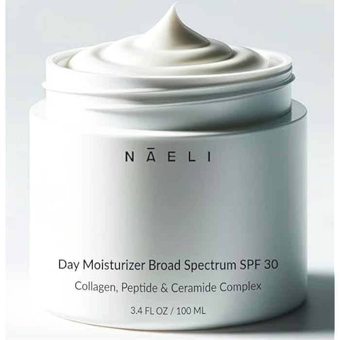 NAELI Face Moisturizer with SPF 30, Anti Aging Collagen & Peptide Cream, Reduces Wrinkles - Lightweight Skin Hydration with Hyaluronic Acid, Paraben Free & Non-Comedogenic Sunscreen, 3.4 oz - Image 1