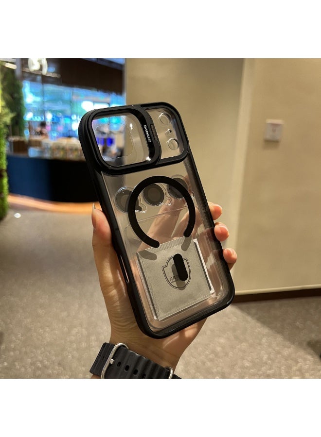 For iPhone 17 Pro Max Magnetic Case with Kickstand, [Compatible with MagSafe] Built in Stash Stand Clear Shockproof Soft Cover Camera Lens Protection Case for iPhone 17 Pro Max 6.9",Black - Image 1