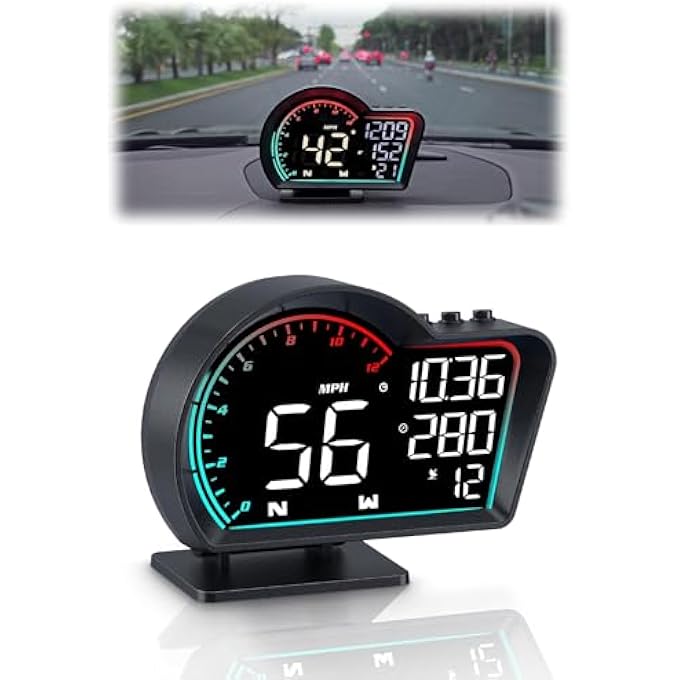 Azonee Hud Digital Speedometer For Car Universal Heads Up Display With Oversize Screen Large Lcd Mph Speed  Fatigue Alert OverSpeed Alarm Compass - Image 2