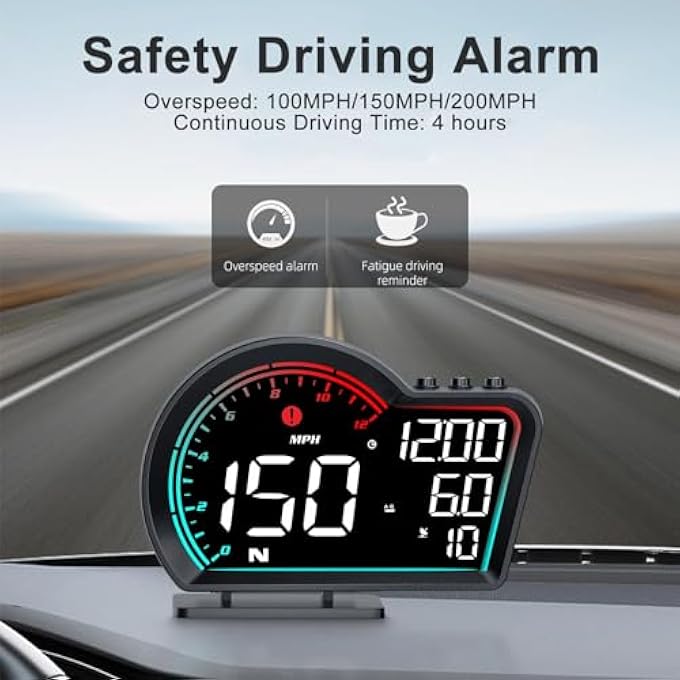 Azonee Hud Digital Speedometer For Car Universal Heads Up Display With Oversize Screen Large Lcd Mph Speed  Fatigue Alert OverSpeed Alarm Compass - Image 3
