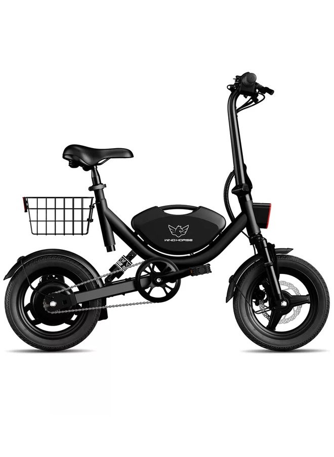 Wind Horse Foldable Electric Bike for Adults 500W Brushless Hub Motor, 35 KMH Max Speed, 19-35 KM Range with 36V 8AH Battery, 14 Inches Tires with Dual Suspension and Disc Brakes, Lightweight Carbon Alloy Frame, Urban Commuter E-Bike with Basket for Easy Storage and Transport  - Image 1