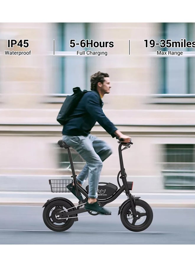 Wind Horse Foldable Electric Bike for Adults 500W Brushless Hub Motor, 35 KMH Max Speed, 19-35 KM Range with 36V 8AH Battery, 14 Inches Tires with Dual Suspension and Disc Brakes, Lightweight Carbon Alloy Frame, Urban Commuter E-Bike with Basket for Easy Storage and Transport  - Image 4