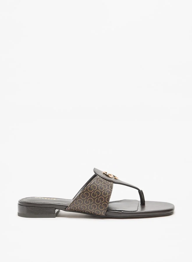 سيليست Women's Monogram Print Slip-On Sandals with Metallic Accent