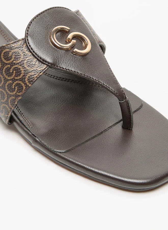 سيليست Women's Monogram Print Slip-On Sandals with Metallic Accent