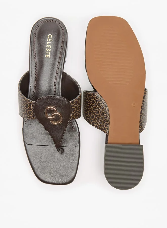 سيليست Women's Monogram Print Slip-On Sandals with Metallic Accent