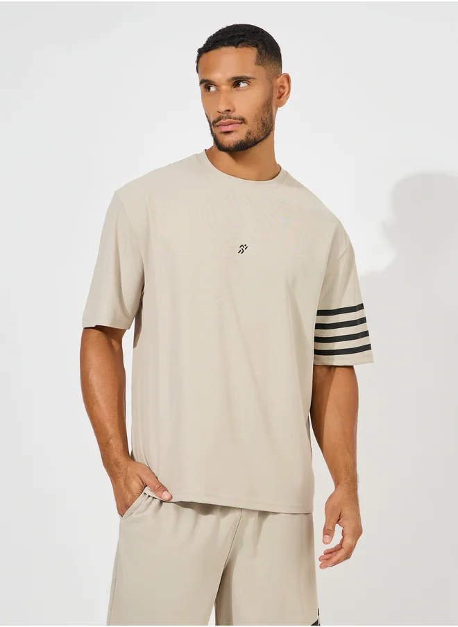 Styli Styli Oversized Stretch Pique Knit T-Shirt and Striped Shorts Set
