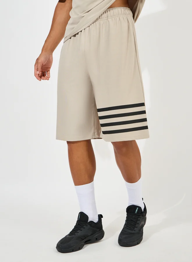 Styli Styli Oversized Stretch Pique Knit T-Shirt and Striped Shorts Set