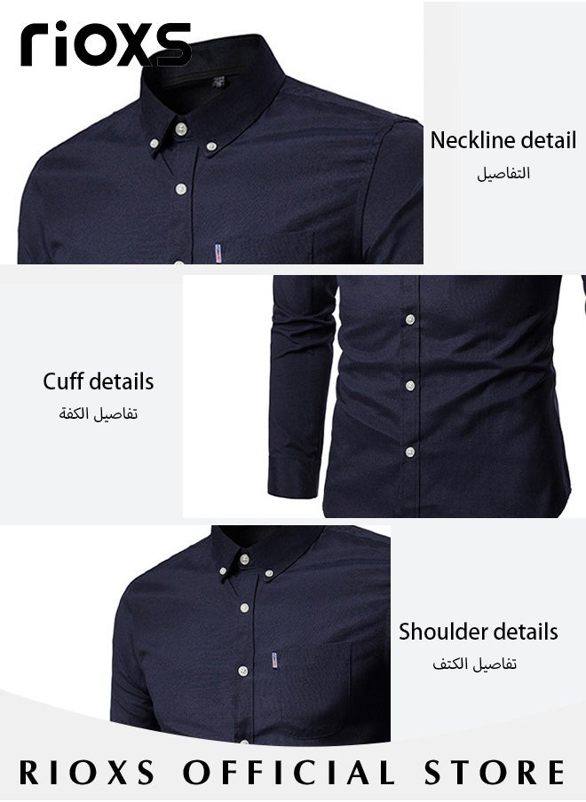 RIOXS - Men's Solid Long Sleeve Formal Shirts Regular Fit Dress Shirt Business Casual Button Down Shirts - Image 1