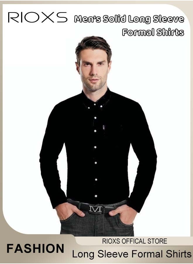 RIOXS - Men's Solid Long Sleeve Formal Shirts Regular Fit Dress Shirt Business Casual Button Down Shirts - Image 1