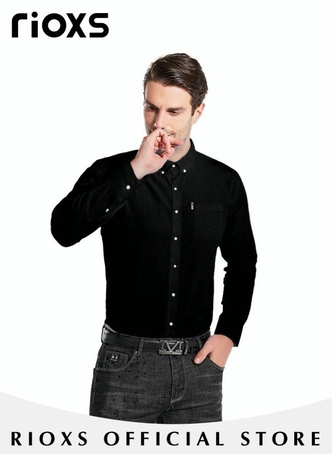 RIOXS - Men's Solid Long Sleeve Formal Shirts Regular Fit Dress Shirt Business Casual Button Down Shirts - Image 1