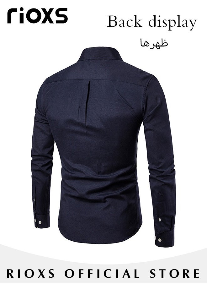 RIOXS - Men's Solid Long Sleeve Formal Shirts Regular Fit Dress Shirt Business Casual Button Down Shirts - Image 1