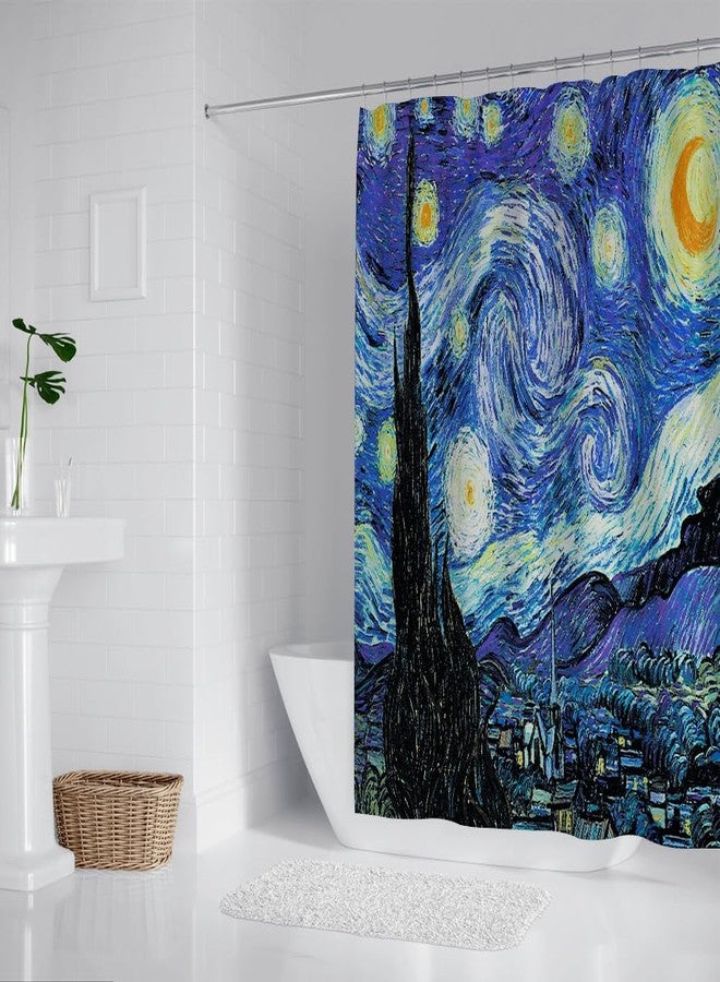 Careyoungs Starry Night Shower Curtain Van Gogh Art Decor Bathroom Curtain Set with Hooks 71X71 Inches - Image 2