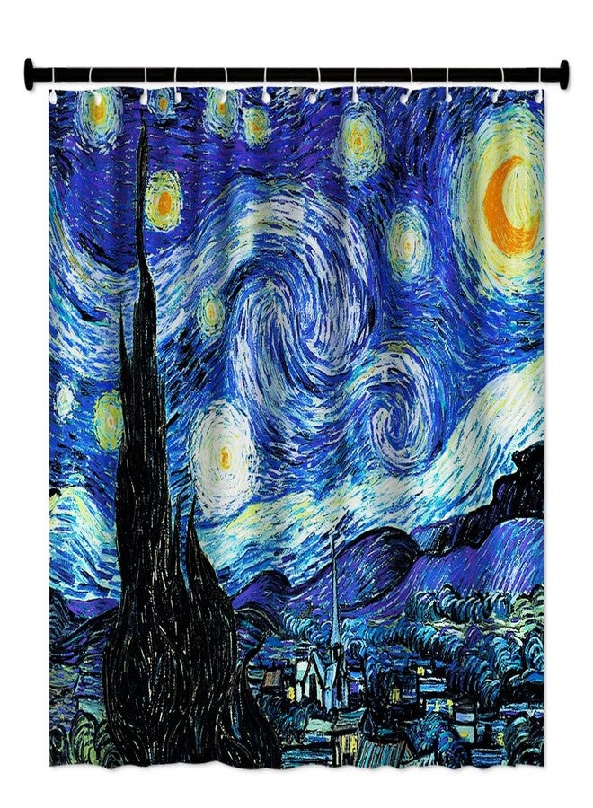 Careyoungs Starry Night Shower Curtain Van Gogh Art Decor Bathroom Curtain Set with Hooks 71X71 Inches - Image 1