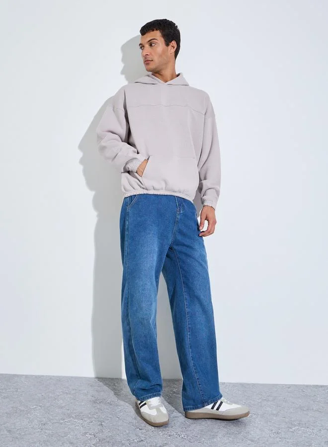 ستايلي Men Grey Oversized Fleece Hoodie with Kangaroo Pocket