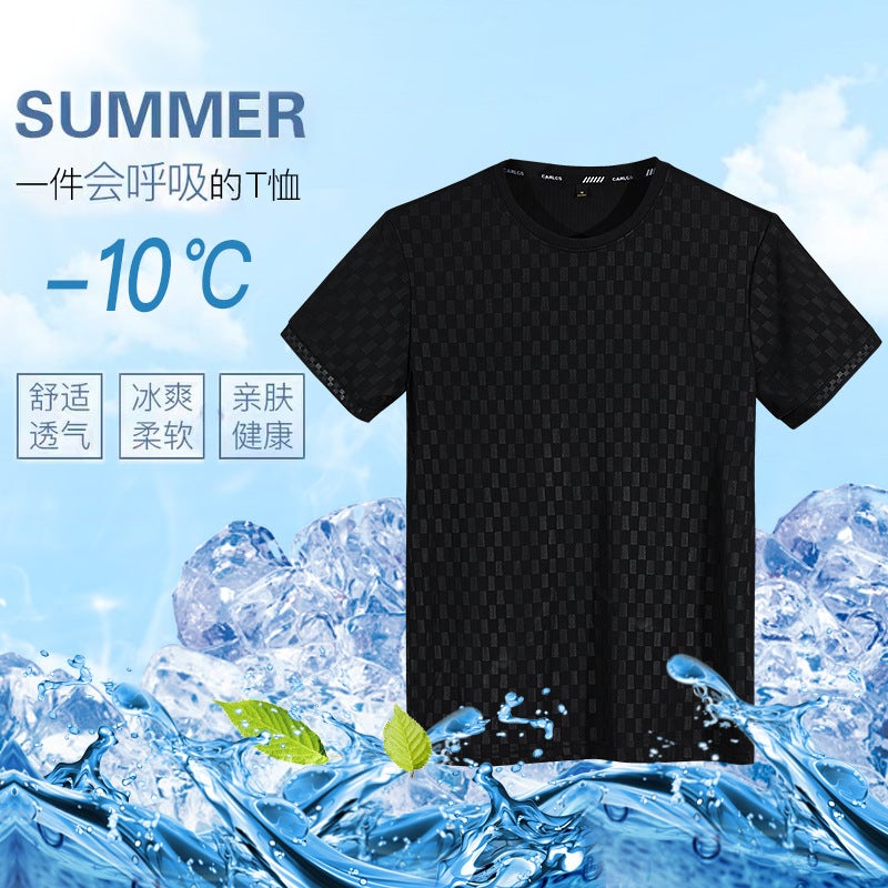 2023 New Summer Short-sleeved T-shirt Men's Ice Silk Outdoor Quick-drying Sports All-match Simple Base Shirt Striped Trendy Brand - Image 2
