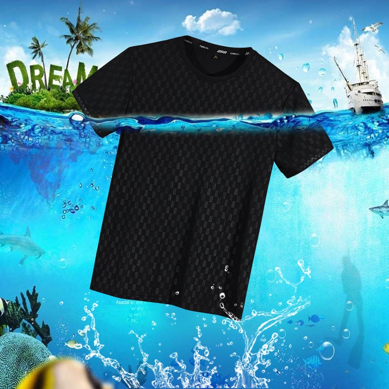 2023 New Summer Short-sleeved T-shirt Men's Ice Silk Outdoor Quick-drying Sports All-match Simple Base Shirt Striped Trendy Brand - Image 3