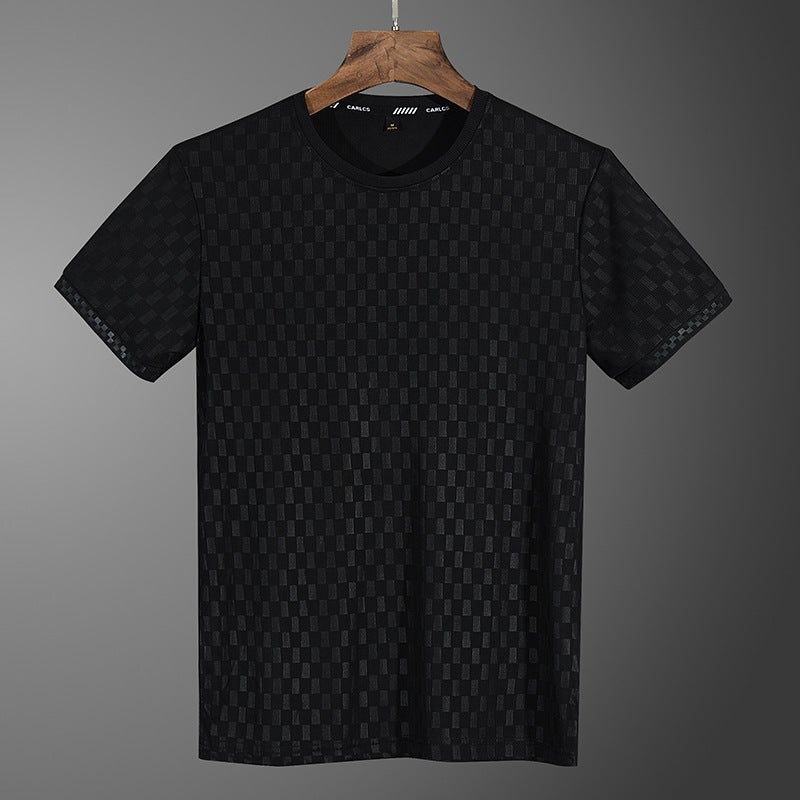 2023 New Summer Short-sleeved T-shirt Men's Ice Silk Outdoor Quick-drying Sports All-match Simple Base Shirt Striped Trendy Brand - Image 1