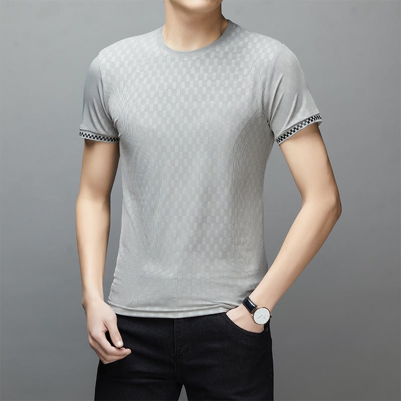 2023 New Summer Short-sleeved T-shirt Men's Ice Silk Outdoor Quick-drying Sports All-match Simple Base Shirt Striped Trendy Brand - Image 5