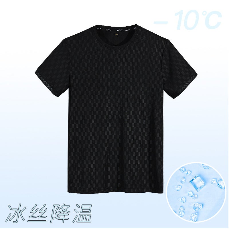 2023 New Summer Short-sleeved T-shirt Men's Ice Silk Outdoor Quick-drying Sports All-match Simple Base Shirt Striped Trendy Brand - Image 4