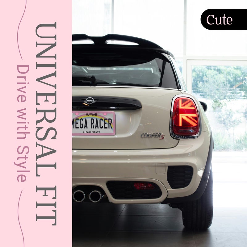 Mega Racer Premium Princess Pink License Plate Frame â€“ 1 Piece, Rust-Free Stainless Steel, Street Legal & Rattle-Free, Universal Slim Design with Screw Caps, Durable Car Tag Holder for Women, Cute & Girly Gift - Image 3