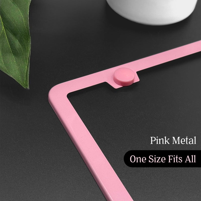 Mega Racer Premium Princess Pink License Plate Frame â€“ 1 Piece, Rust-Free Stainless Steel, Street Legal & Rattle-Free, Universal Slim Design with Screw Caps, Durable Car Tag Holder for Women, Cute & Girly Gift - Image 2