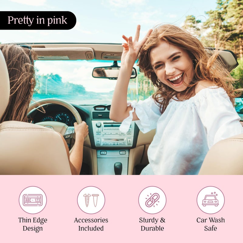 Mega Racer Premium Princess Pink License Plate Frame â€“ 1 Piece, Rust-Free Stainless Steel, Street Legal & Rattle-Free, Universal Slim Design with Screw Caps, Durable Car Tag Holder for Women, Cute & Girly Gift - Image 4