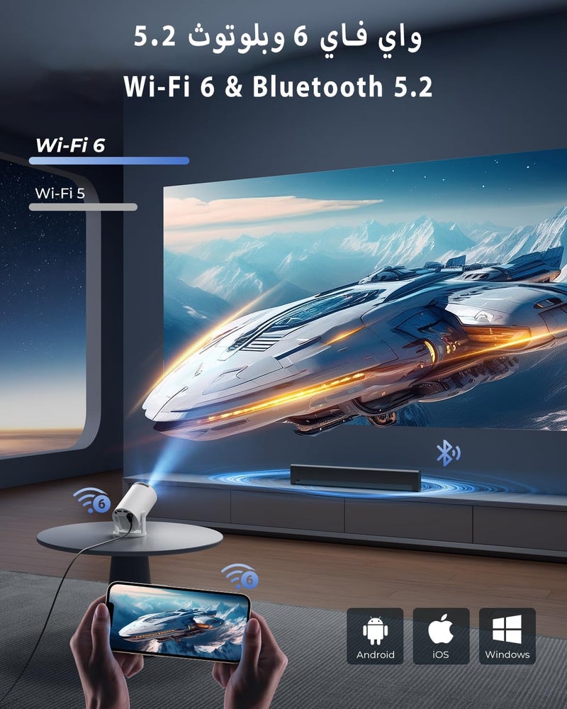 اوٹل مشغل عرض مصغر جديد ومطور HY300 Pro+ مزود بوظائف واي فاي وبلوتوث وتطبيقات مدمجة، مشغل عرض ذكي محمول مع دوران 180 درجة، تعديل شبه منحرف تلقائي، يدعم 4K، متوافق مع HDMI/USB/TV Stick/الهاتف/الكمبيوتر المحمول - Image 5