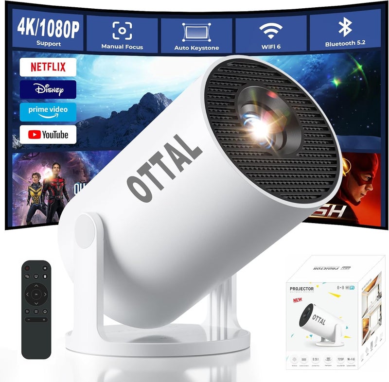 اوٹل مشغل عرض مصغر جديد ومطور HY300 Pro+ مزود بوظائف واي فاي وبلوتوث وتطبيقات مدمجة، مشغل عرض ذكي محمول مع دوران 180 درجة، تعديل شبه منحرف تلقائي، يدعم 4K، متوافق مع HDMI/USB/TV Stick/الهاتف/الكمبيوتر المحمول - Image 1