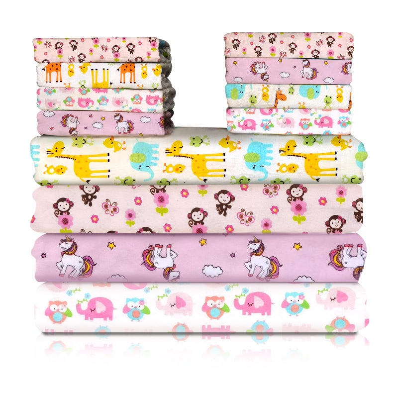 Omilion 34 Pack Baby Receiving Blanket Set: 4 Flannel Cotton Blankets (30" x 30") & 30 Infant Washcloths - Mixed Patterns - Image 1
