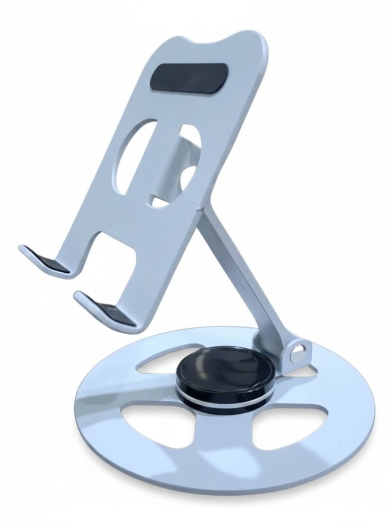 طلال حامل هاتف محمول معدني قابل للطي بزاوية عرض قابلة للتعديل ودوران 360 درجة، حامل مكتبي ثابت مانع للانزلاق للهواتف الذكية والأجهزة اللوحية الصغيرة، مثالي للمكتب والمنزل والسفر - Image 1